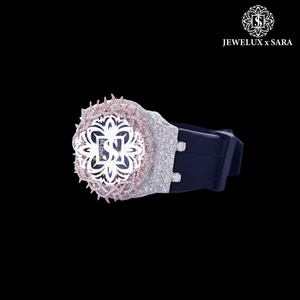 Reloj de diamantes de moissanita blancos con correa de caucho, estilo hip hop, de exportador indio, disponible a un precio asequible. - Product Image 2