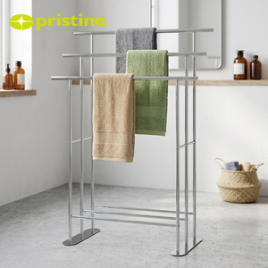 Freestanding Steel Towel <b>Rack</b> 3 Bars Mirror Polished Minimalist Bathroom Movable Towel Holder - Product Image 4