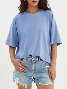 Camiseta de Mujer 100% Algodón, Cuello Redondo, Manga Corta, Lista para el Verano, Anti-Pilling, Secado Rápido, Tejido con Logotipo Bordado - Product Image 3