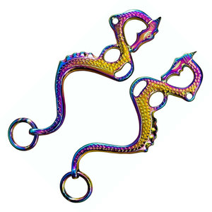 Hackamore Dragon Rainbow: Mejillas de Repuesto para Brida sin Frenteras, Multicolor, Acero Inoxidable Pulido Plateado, Hecho a Mano - Product Image 2