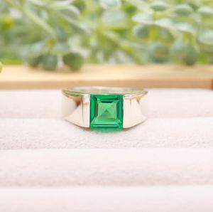 Square Cut <b>Emerald</b> Men's Wedding Engagement <b>Ring</b> 925 Sterling <b>Silver</b> 14K Gold Plated Bezel Setting Luxury - Product Image 4