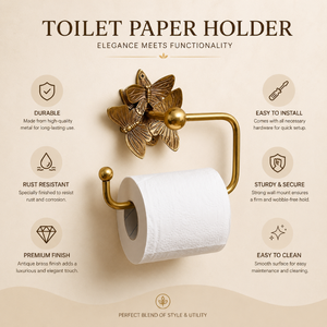 Porte-rouleau de papier toilette mural en laiton massif antique, support décoratif vintage pour salle de bain - Product Image 5