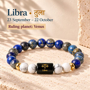 Pulsera del Zodiaco Libra al por Mayor, Pulsera de Cuentas de Cristal Natural de Lapislázuli y Howlite, Joyería Unisex de Piedras Preciosas de Astrología Personalizada - Product Image 1
