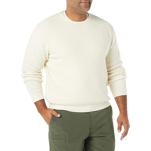 Pull en maille torsadée anti-boulochage en viscose/coton pour homme, col rond, manches longues, couleur unie, chaud, avec logo frontal - Product Image 1