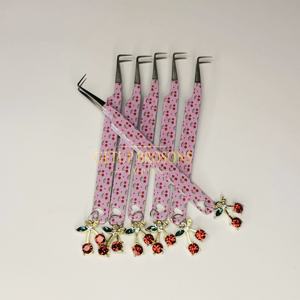 Ensemble de pinces à cils Cherry Design, rose, en acier inoxydable, applicateur professionnel pour cils, kit d'outils de beauté, antistatique - Product Image 6