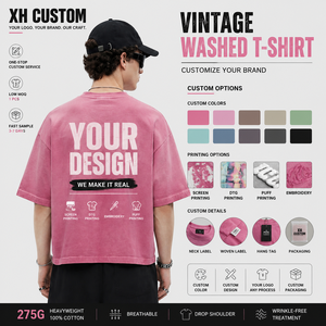275G Heavy <b>Weight</b> Cotton T Shirt Men Oversized Boxy Fit Washed Vintage Tee Streetwear Casual <b>Blank</b> T Shirts Custom Logo OEM - Product Image 3