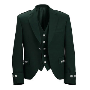 Veste et gilet Prince Charlie vert pour homme, tenue formelle écossaise des Highlands, sur mesure - Product Image 1
