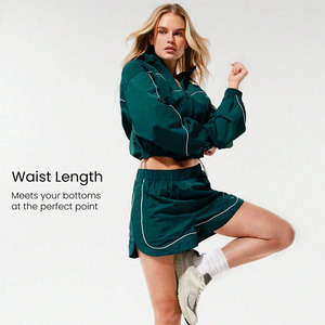 Customize Women's Windbreaker Shorts Lightweight Reflective Piping Windbreaker Tracksuit Adjustable Drawstring <b>Polyester</b> <b>Hoodies</b> - Product Image 2