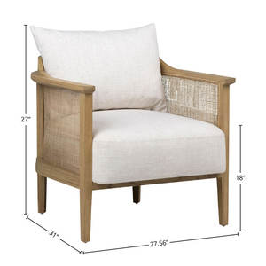Mindi Wood Accent Chair with Rattan Accents Polyester Blend Upholstered <b>for</b> <b>Living</b> <b>Room</b> - Product Image 5