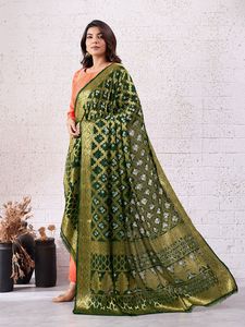 Women's Viscose <b>Saree</b> Traditional Bandhej Printed Sari Wrinkle Free Moisture Wicking for Party Wedding Diwali - Product Image 4