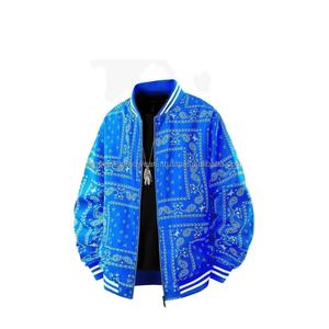 Veste bomber décontractée pour homme de qualité supérieure, hiver, noire, imprimé paisley, coupe-vent, col montant, streetwear, fermeture éclair, service OEM - Product Image 1