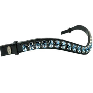 Bande de front de cheval en cuir de forme incurvée garantie à vie avec strass de cristaux ronds bleu denim bande de front méga bling - Product Image 4