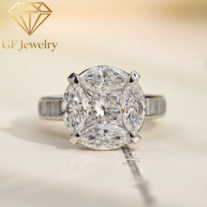Anillo de Oro Blanco de 14K con Cuatro Diamantes Cultivados en Laboratorio con Corte Marquesa y Princesa, Joyería de Lujo para Novias - Product Image 1