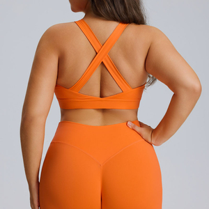 Women's <b>Olive</b> Green Seamless Crisscross Back Sports Bra Set High Waist Leggings Plus Size Yoga Wear Medium Support - Product Image 2