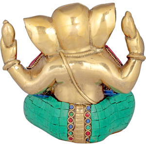Sculpture Ganesha en laiton de 5 pouces faite à la main avec marque Trishul pour cadeaux fabriqués en Inde - Product Image 3