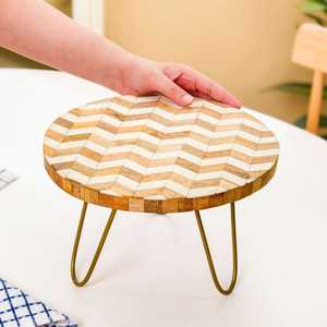 Wooden Cake Decorative Tray Acacia Wood Resin Serving Trays Wood Round Food Cake Platter Tray Tabletop Round Stand Platters - Product Image 3
