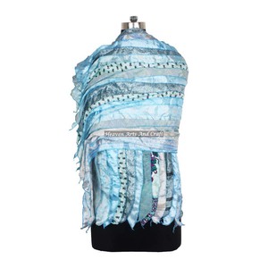 Lovely <b>Vintage</b> Multi Colors 15 Strips Designs Poly-<b>Silk</b> Stoles /Handmade <b>Scarves</b> Recycled Sari Patches Gift - Product Image 2