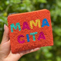 Tas Clutch Berhias Kristal Rhinestone Buatan Tangan, Dompet Huruf Mamacita, Kantong Koin, Dompet Resleting Logo Kustom, Hadiah Gaya Meksiko
