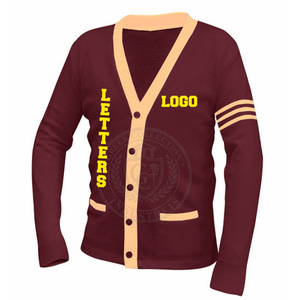 Cardigan pour hommes et pulls pour femmes en acrylique tricoté à col en V, broderie chenille, style universitaire grec, pour l'hiver - Product Image 4