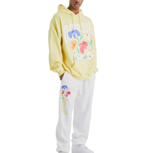 Men's Yellow Hooded Sweatshirt Full Sleeve Solid Color Casual Loose Fit Cotton Pullover With Side Pockets Streetwear - Product Image 1