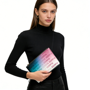 Trendy Designer Gradient Embossed Letter Tote Bag Large Capacity PU Leather Shoulder Bag with <b>Matching</b> Pouch 2PCS Set - Product Image 2