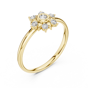 Anillo Elegante con Flor y Diamantes Cultivados en Laboratorio, Corte Redondo, Oro Sólido de 14k, Regalo para el Día de la Mujer, para Mamá - Product Image 5