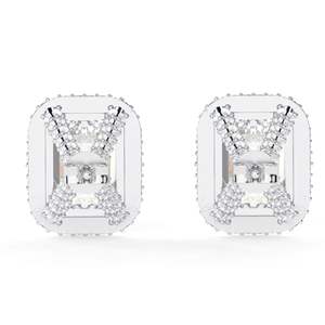 Pendientes de Aro con Doble Halo Oculto y Moissanita Corte Esmeralda, Elegantes para Compromiso, para Mujer - Product Image 5