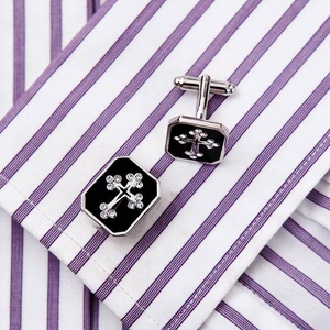OEM Custom Cross Shirt Pins Black Enamel Silver Finish Decorative Stone Formal Accessories Freemason Masonic Regalia - Product Image 5