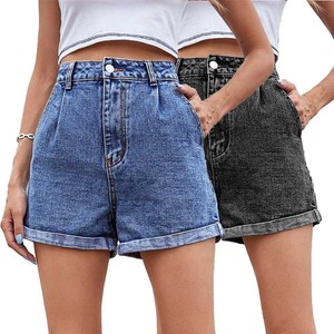 Shorts de Mezclilla para Mujer, Cintura Alta, Lavado a la Piedra, Resistentes al Viento, de Secado Rápido, Impermeables, Casuales, Estilo Vintage, Corte Recto, Algodón, Azul - Product Image 5