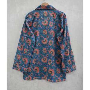 Ensemble de pyjama en coton à imprimé floral fait main pour femmes, coupe décontractée, ensemble de vêtements de détente et de nuit - Product Image 5