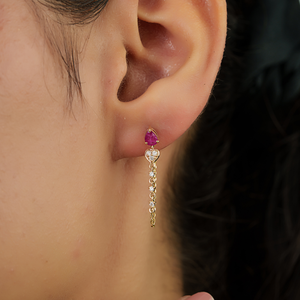 Pendientes Minimalistas y Elegantes con Diseño Nuevo, Rubí y Diamante, Cadena de Oro Amarillo Real de 14K, Piedra de Nacimiento de Julio, Joyería con Piedras Preciosas Personalizadas - Product Image 2