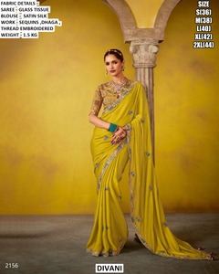 Heritage Bloom Glass <b>Tissue</b> Moisture Wicking Wrinkle Free Traditional Saree for Women-<b>Wedding</b> Occasion All Seasons - Product Image 1
