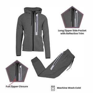 Ensemble de survêtement athlétique 2 pièces moderne avec sweat à capuche zippé en polaire technique et pantalon de jogging, design à bandes réfléchissantes - Product Image 2