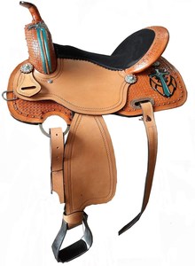 Selle de cheval en cuir Western Cosmico Ventures, design floral élégant sculpté à la main, quincaillerie en laiton, étriers en bois - Selle de cheval - Product Image 2