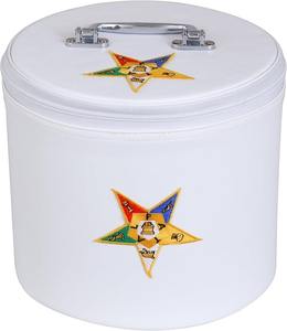Estuche Premium para Sombrero Fez OES Blanco (Emblema Bordado a Mano) Estrella del Este – Caja de Almacenamiento y Exhibición Masónica - Product Image 2