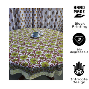 Jaipur Block Boho Floral Print Cotton 60" Round <b>Dining</b> <b>Table</b> <b>Cover</b> for Wedding Parties Home Gifting Cafe Wedding Hotel Decor - Product Image 2