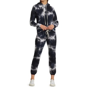 Sweat-shirt à capuche personnalisé pour femme, tie-dye, bleu marine, noir, motif marbré, en coton French Terry, avec poche kangourou, vente en gros OEM - Product Image 2