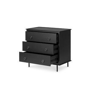 Mesitas de noche de madera de caoba de alta calidad con 3 cajones y color negro para uso en interiores. - Product Image 3