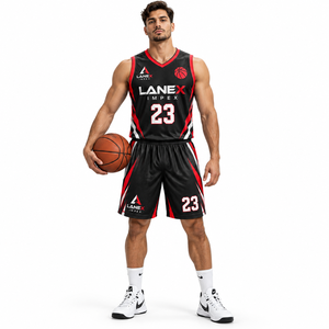 Ensemble d'uniformes de basketball personnalisés pour adultes, maillot sans manches respirant à séchage rapide avec col en V et short, imprimé par sublimation, tenue de sport d'équipe pour hommes - Product Image 2