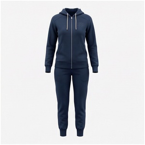 Conjunto Deportivo Azul Marino para Mujer, Sudadera con Capucha y Cierre Completo, Pantalones Jogger, Color Sólido, Poliéster y Algodón, Ropa Casual de Otoño - Product Image 1