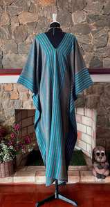 Vestido caftán bohemio con cuello en V, retro, a rayas, de rayón, talla única, corte holgado, fluido, vestido maxi para mujer - Product Image 2