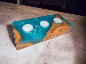 Support de bougie artisanal en bois et résine époxy, support artistique pour bougie chauffe-plat en bois et résine - Product Image 3