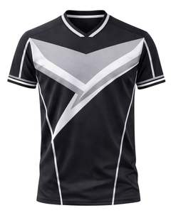 Camiseta Deportiva Personalizada para Hombre, Negra y Gris, Manga Corta, Cuello en V, Transpirable, de Secado Rápido, para Entrenamiento Atlético, Gimnasio, Running - Product Image 1