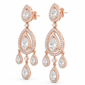 Roy Diamond Rose Gold Plated <b>Emerald</b> Cut Diamond Chandelier <b>Earrings</b> IGI Certified Luxury Modern Geometric Women's Wedding - Product Image 3