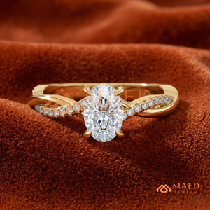 14K/18K <b>Gold</b> Oval Cut Engagement <b>Ring</b> with Infinity Twist Shank & Pavé <b>Set</b> Diamonds | Luxury Bridal Wedding <b>Ring</b> - Product Image 1