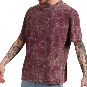 T-shirt délavé à l'acide en vente / T-shirt uni délavé à l'acide pour homme, longueur standard, 240 g/m², 100 % coton, coupe ample - Product Image 1