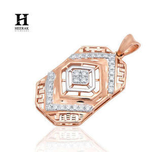 Rose <b>Gold</b> Geometric Diamond Pendant Greek Key Pattern Octagon Frame Moissanite Diamond <b>Medallion</b> Pendant for Men Women - Product Image 6