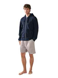 Men's <b>Navy</b> Blue Hooded Zip-Up <b>Sweatshirt</b> Regular Fit Casual Cotton French Terry Solid Color Autumn Wear - Product Image 4