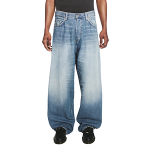 Jeans Unisex de Mezclilla Sólida, Corte Ancho, Cintura Media, Color Azul Claro, Estilo Relajado, Lavado a la Piedra, Ropa Casual Urbana, Ajuste Holgado, 100% Algodón - Product Image 1