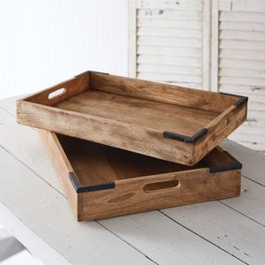 Durable wooden rectangular serving tray multipurpose <b>kitchen</b> accessory perfect <b>for</b> serving food drinks snacks and home <b>decor</b> - Product Image 4